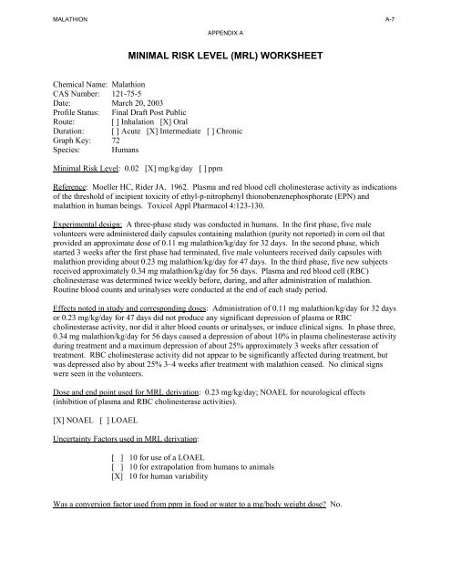 toxicological profile for malathion - Agency for Toxic Substances and ...