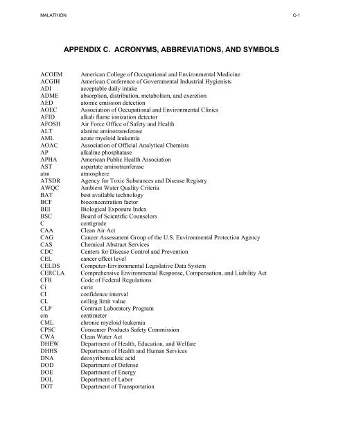 toxicological profile for malathion - Agency for Toxic Substances and ...