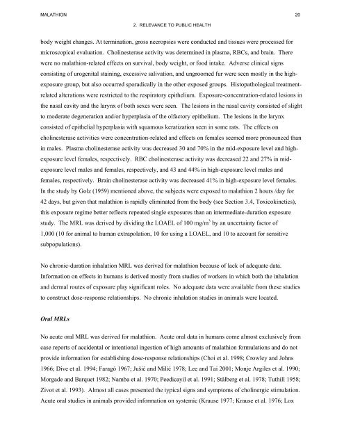 toxicological profile for malathion - Agency for Toxic Substances and ...