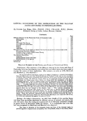 satpura hypothesis of the distribution of the malayan fauna and flora ...