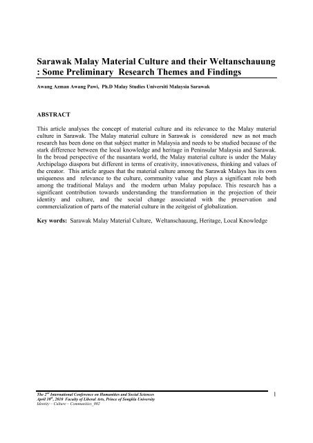 Sarawak Malay Material Culture And Their Weltanschauung Some