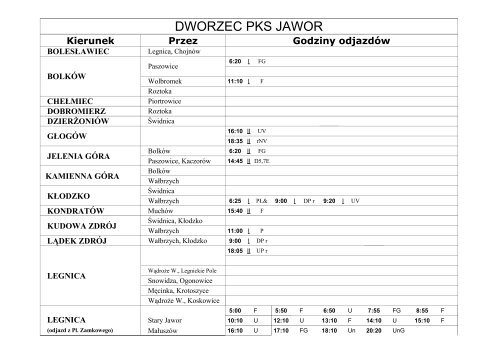 Rozkład jazdy - JAWOR - PKS Legnica