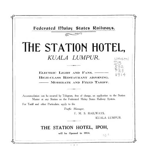 Federated Malay States Railways : pamphlet of ... - Sabrizain.org