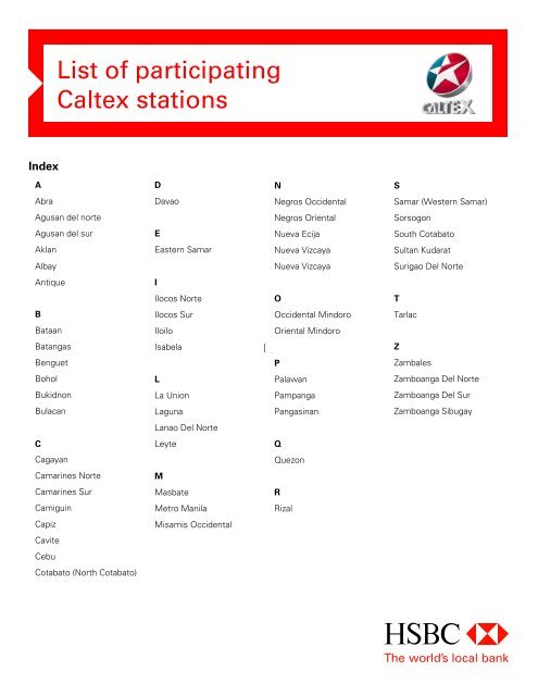 List of participating Caltex stations