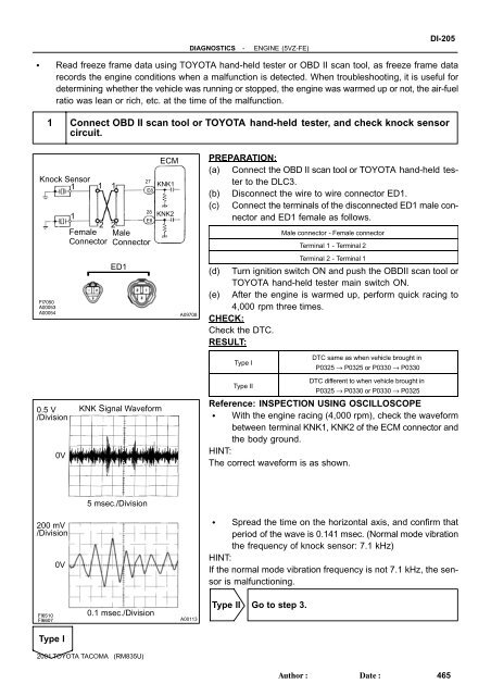 DTC P0325 Knock Sensor 1 Circuit Malfunction (Bank 1) DTC ...