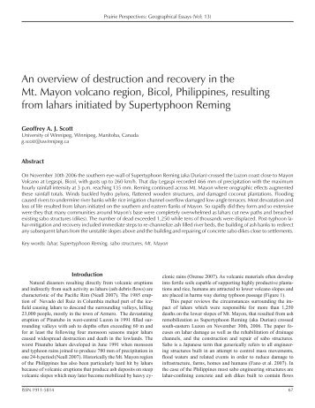 An overview of destruction and recovery in the Mt. Mayon volcano ...