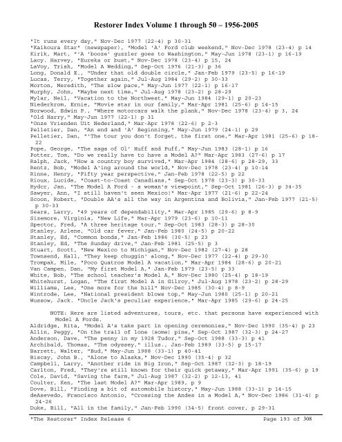 RINDEX50 2009.pdf - Model A Ford Club of America