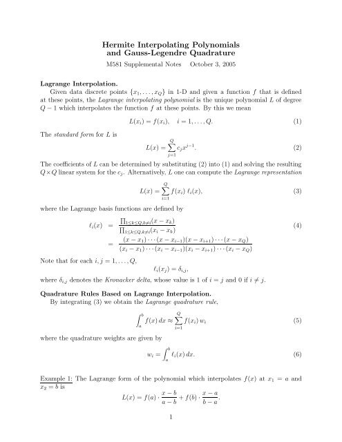 Hermite Interpolating Polynomials and Gauss-Legendre Quadrature