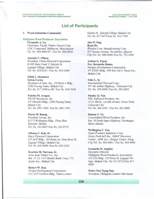 List of Participants - PHILIPPINE FORESTRY DEVELOPMENT FORUM