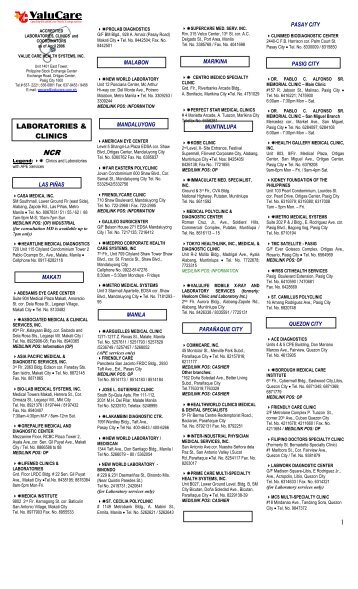 Valucare List of Labs and Clinics.pdf - St. Scholastica's College