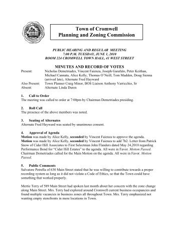 Town of Cromwell Planning and Zoning Commission