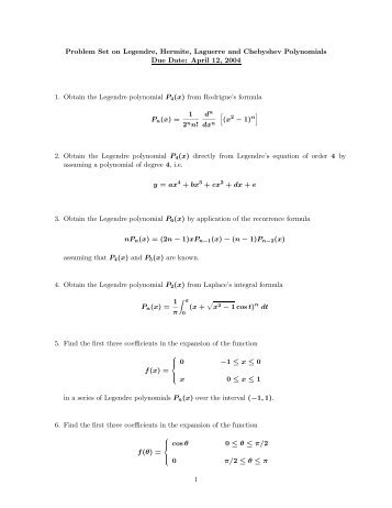 1. Obtain the Legendre polynomial