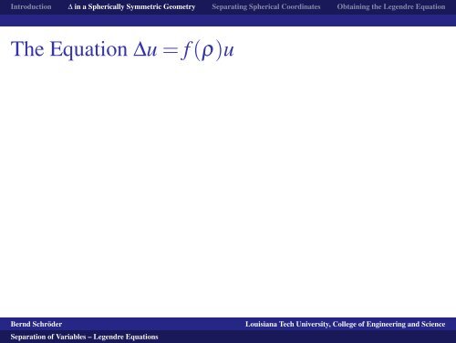 Separation of Variables -- Legendre Equations - Louisiana Tech ...