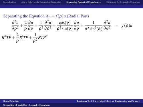 Separation of Variables -- Legendre Equations - Louisiana Tech ...