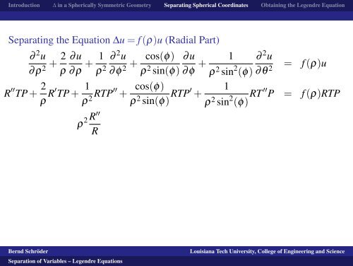 Separation of Variables -- Legendre Equations - Louisiana Tech ...