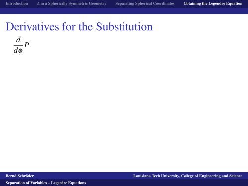 Separation of Variables -- Legendre Equations - Louisiana Tech ...