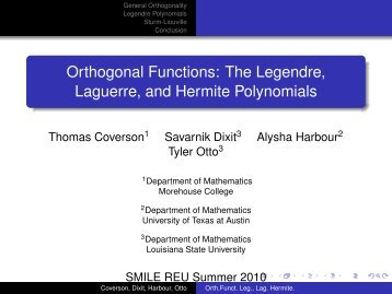 Orthogonal Functions: The Legendre, Laguerre, and Hermite ...