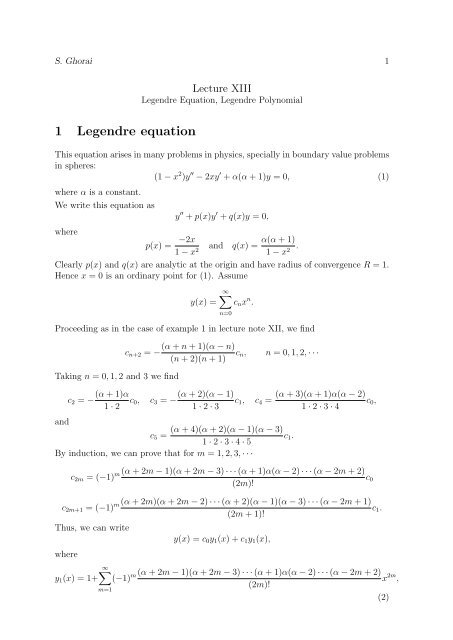 1 Legendre equation - iitk.ac.in