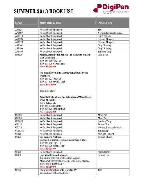 Summer 2013 Book List [PDF] - DigiPen Singapore