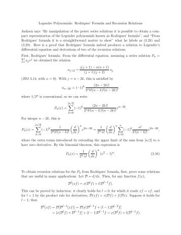 Legendre polynomials: Rodrigues' Formula and recursions