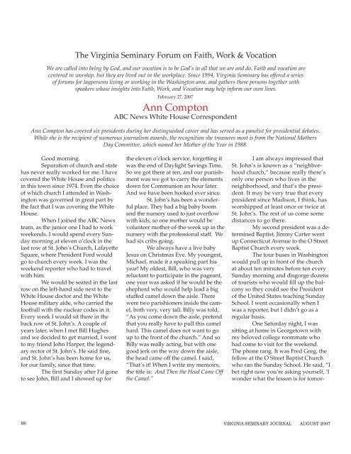 Seminary Journal 2008 (August) - Virginia Theological Seminary