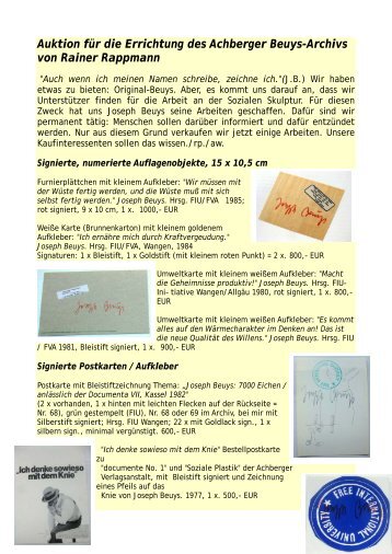 Abgabeliste für Beuys-Archiv - FIU-Verlag