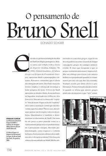 O pensamento de Bruno Snell Donaldo Schüler - USP