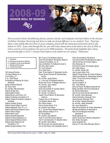 We are proud to honor the following alumni - Abilene Christian ...