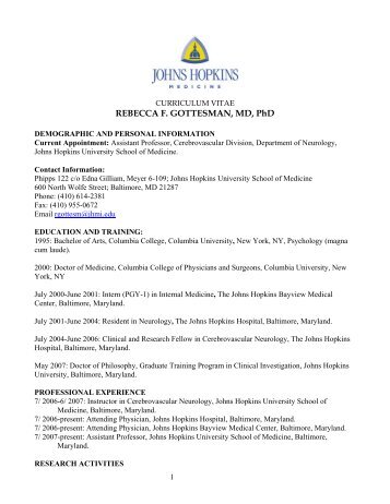 Curriculum Vitae - Johns Hopkins Medical Institutions
