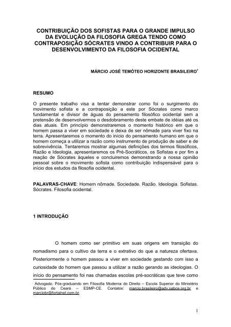 Contribuição dos Sofistas para o Grande Impulso da - Ministério ...