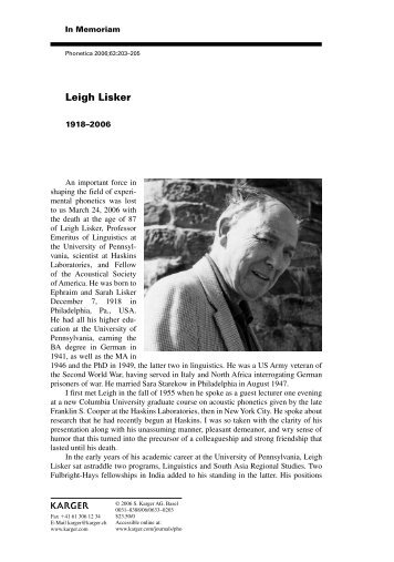 Leigh Lisker (In Memory). - Haskins Laboratories