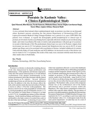 84 Psoraisis In Kashmir Valley: Clinico ... - JK Science