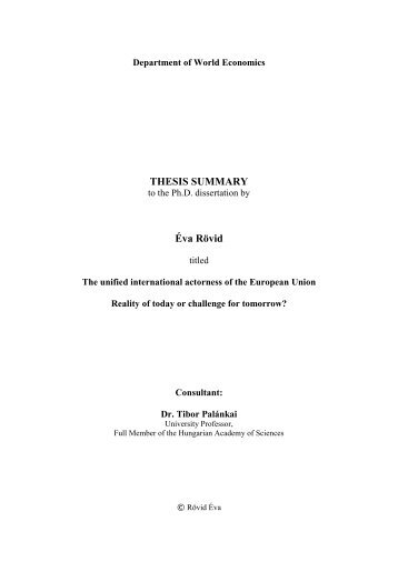 THESIS SUMMARY Éva Rövid - Budapesti Corvinus Egyetem