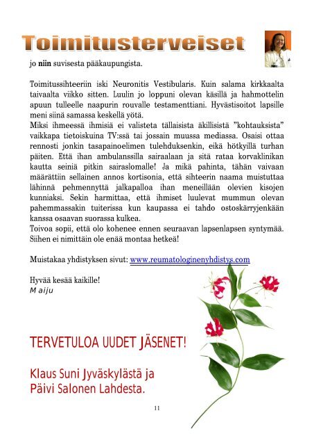 Viimeisin jäsentiedote - Suomen Reumatologinen Yhdistys
