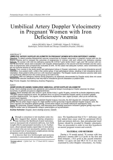 Umbilical Artery Doppler Velocimetry in Pregnant Women with Iron ...