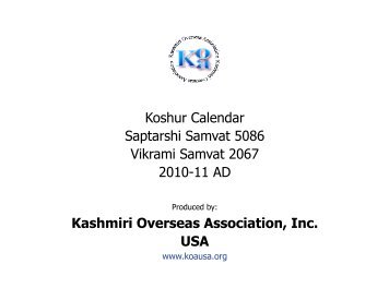 Koshur Calendar - Kashmiri Overseas Association