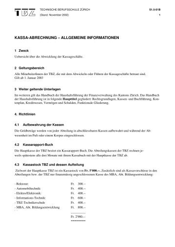 kassa-abrechnung – allgemeine informationen - TBZ Technische ...