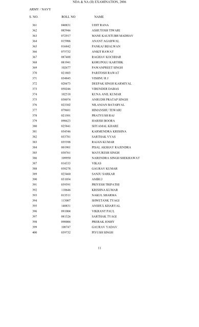 NDA & NA (II) EXAMINATION, 2006 ARMY / NAVY S. NO ... - UPSC