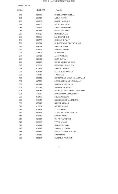 NDA & NA (II) EXAMINATION, 2006 ARMY / NAVY S. NO ... - UPSC