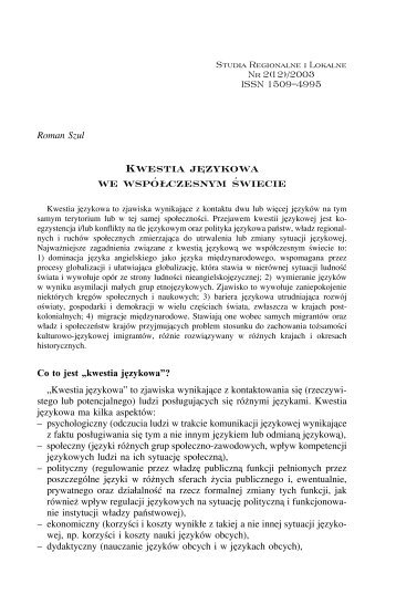 Kwestia językowa we współczesnym świecie - Studia Regionalne i ...