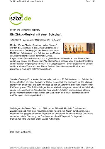 Bericht der Böblinger/Sindelfinger Zeitung. - Realschule am Goldberg