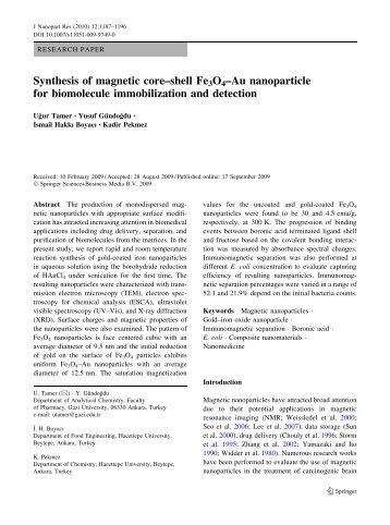 Synthesis of magnetic core–shell Fe3O4–Au nanoparticle for ...