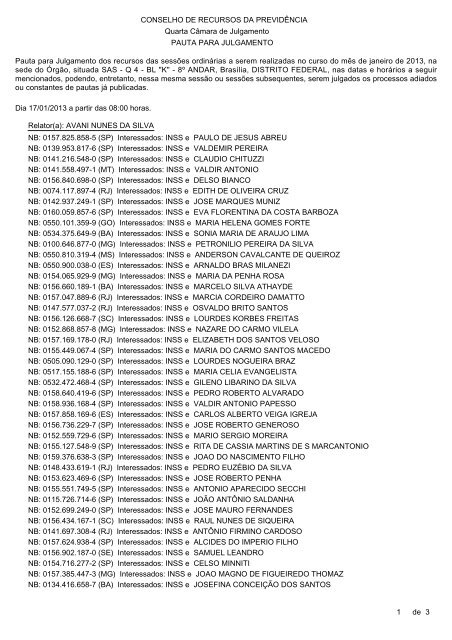 Pautas de julgamento nº 010 a 017 E
