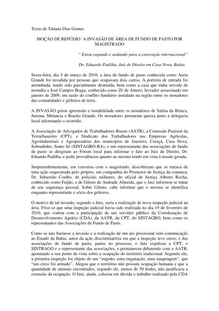 Texto de Tatiana Dias Gomes MOÇÃO DE REPÚDIO `A ... - ABA