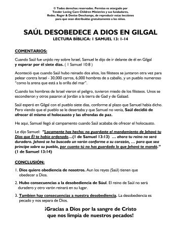 saúl desobedece a dios en gilgal - Tender Loving Care Children ...