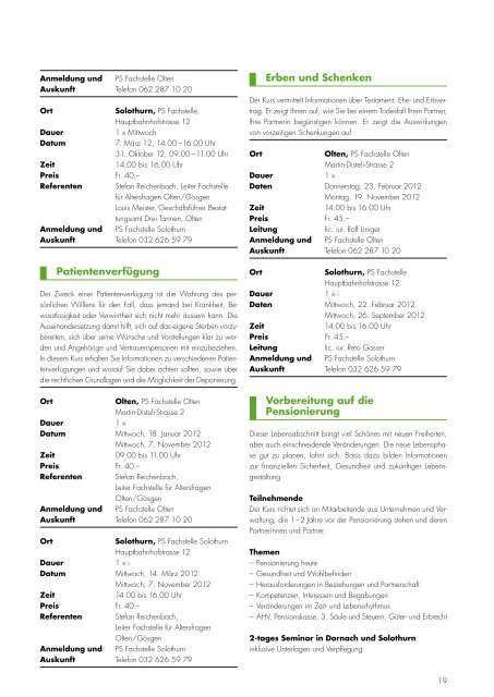PS Aktiv Kursprogramm 2012 - Pro Senectute Kanton Solothurn