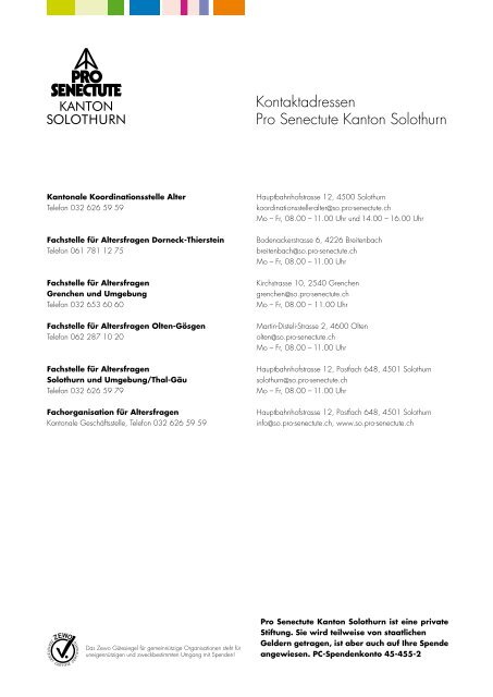 PS Aktiv Kursprogramm 2012 - Pro Senectute Kanton Solothurn