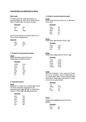 Regeln der Transliteration von Wade-Giles in Pinyin