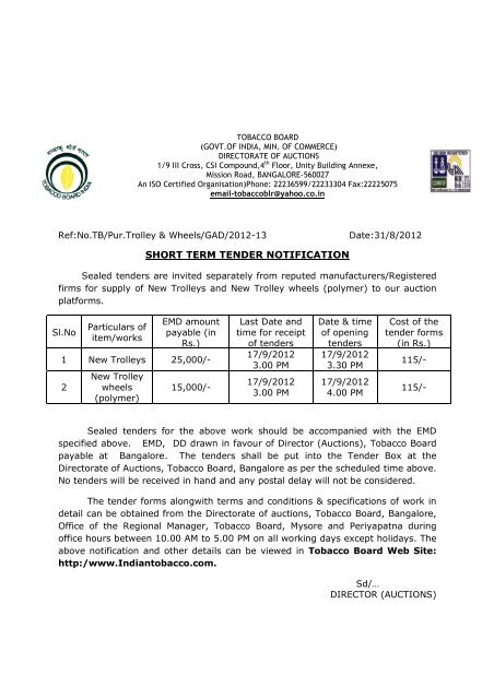 SHORT TERM TENDER NOTIFICATION
