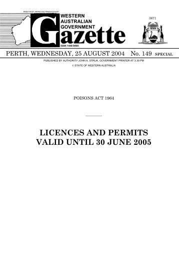 licences and permits valid until 30 june 2005 - State Law Publisher